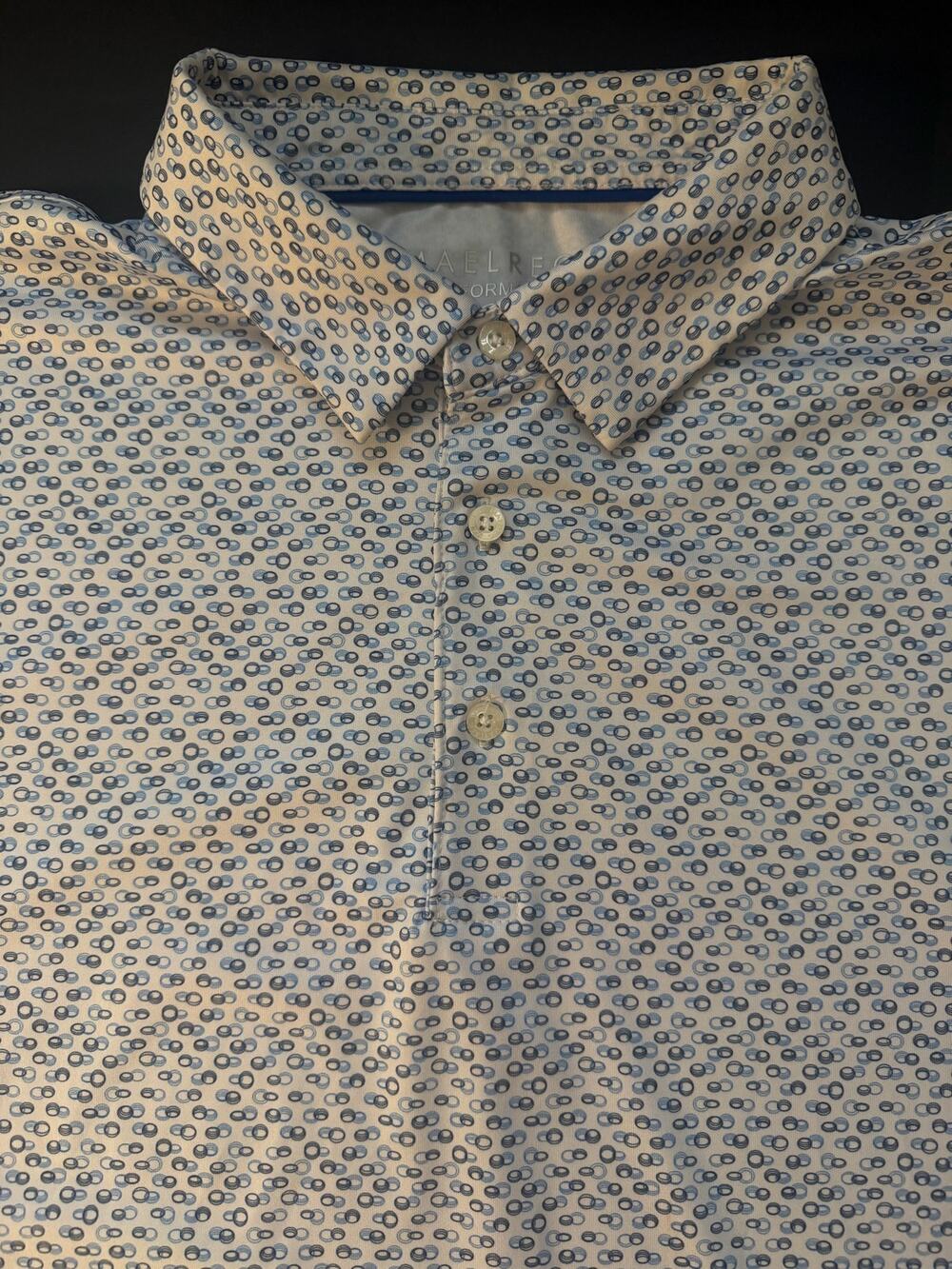 Maelreg Performance Men’s XL Blue Circle Print Stretch Button‑Up Shirt